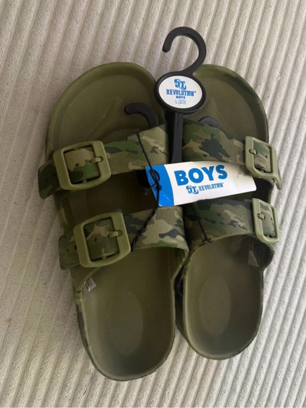 Revolution Boys Olive Green Camouflage Double-Buckle Slide Sandals